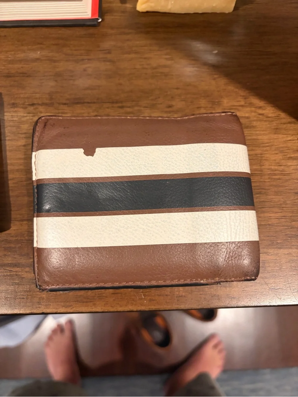 Coach Men’s Money Clip Wallet in Brown, Cream & Black Stripe